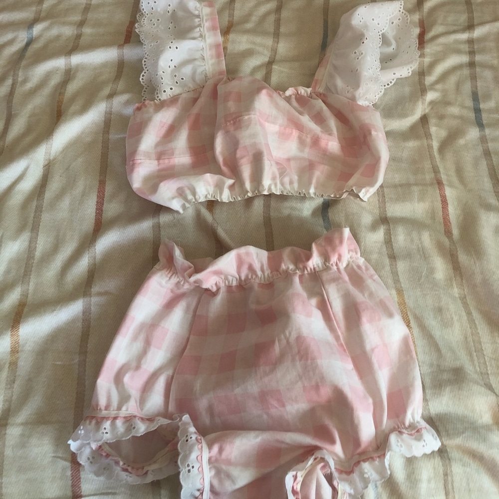 Pink gingham bathing suit
